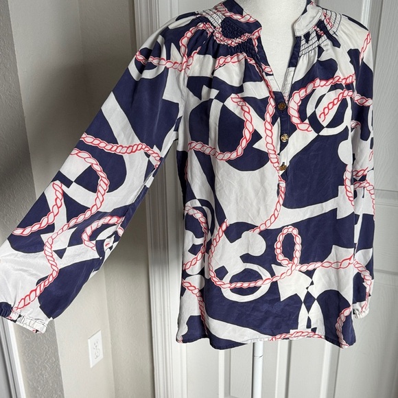 Lilly Pulitzer Navy and White Rope Print Blouse - Picture 4 of 15